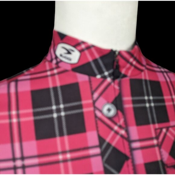 Sugoi Lumber Jane Pink And Black Plaid Cycling Jersey With Pockets Size Small - Picture 9 of 16